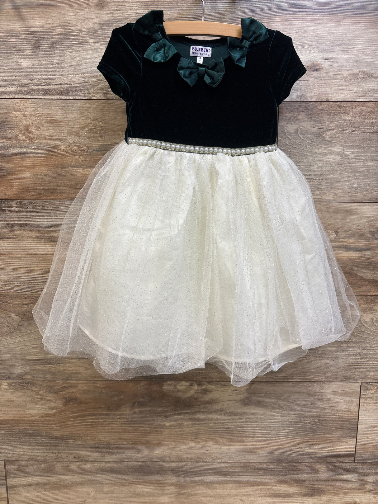 Blueberi Boulevard Velvet Sparkly Tulle Dress Green sz 4T