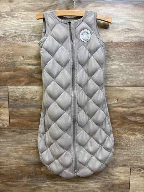 Moon grey Dreamland Baby weighted sleep sack with diamond quilting and zipper closure.