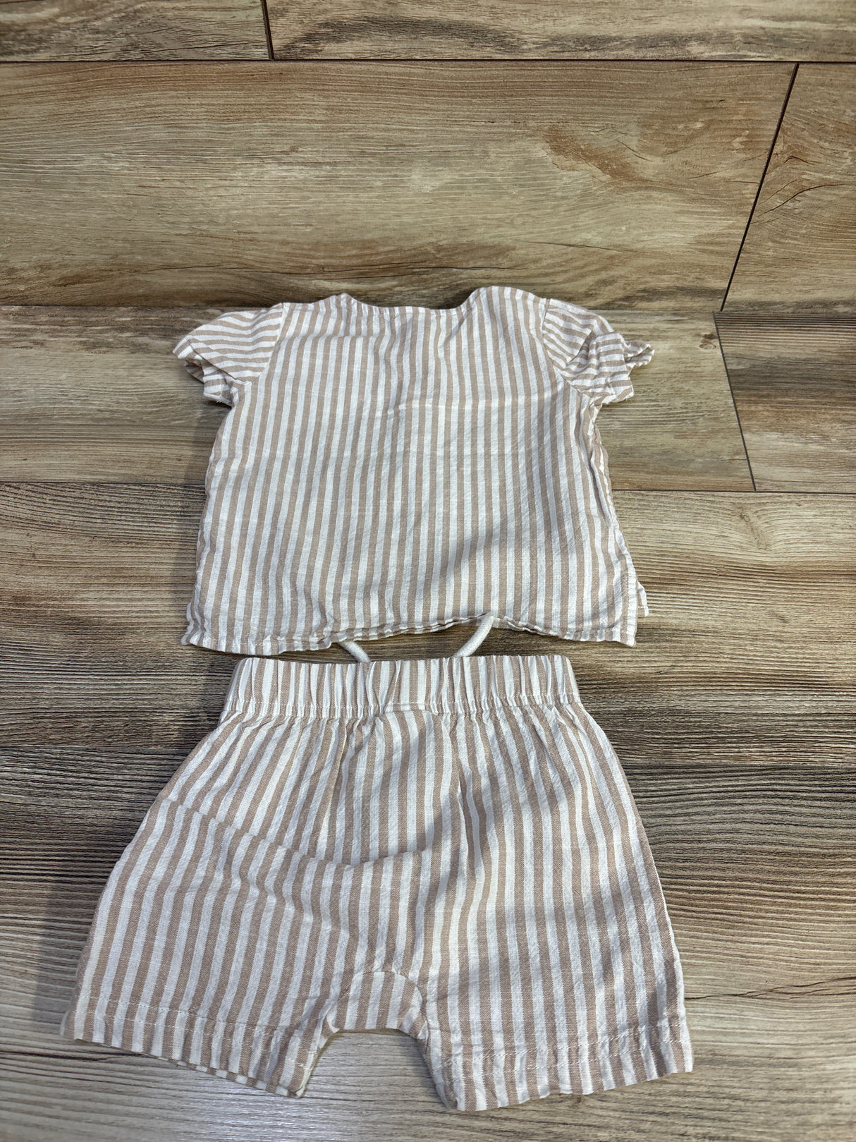 Just One You 2pc Striped Henley Shirt & Shorts Set Beige sz 9m