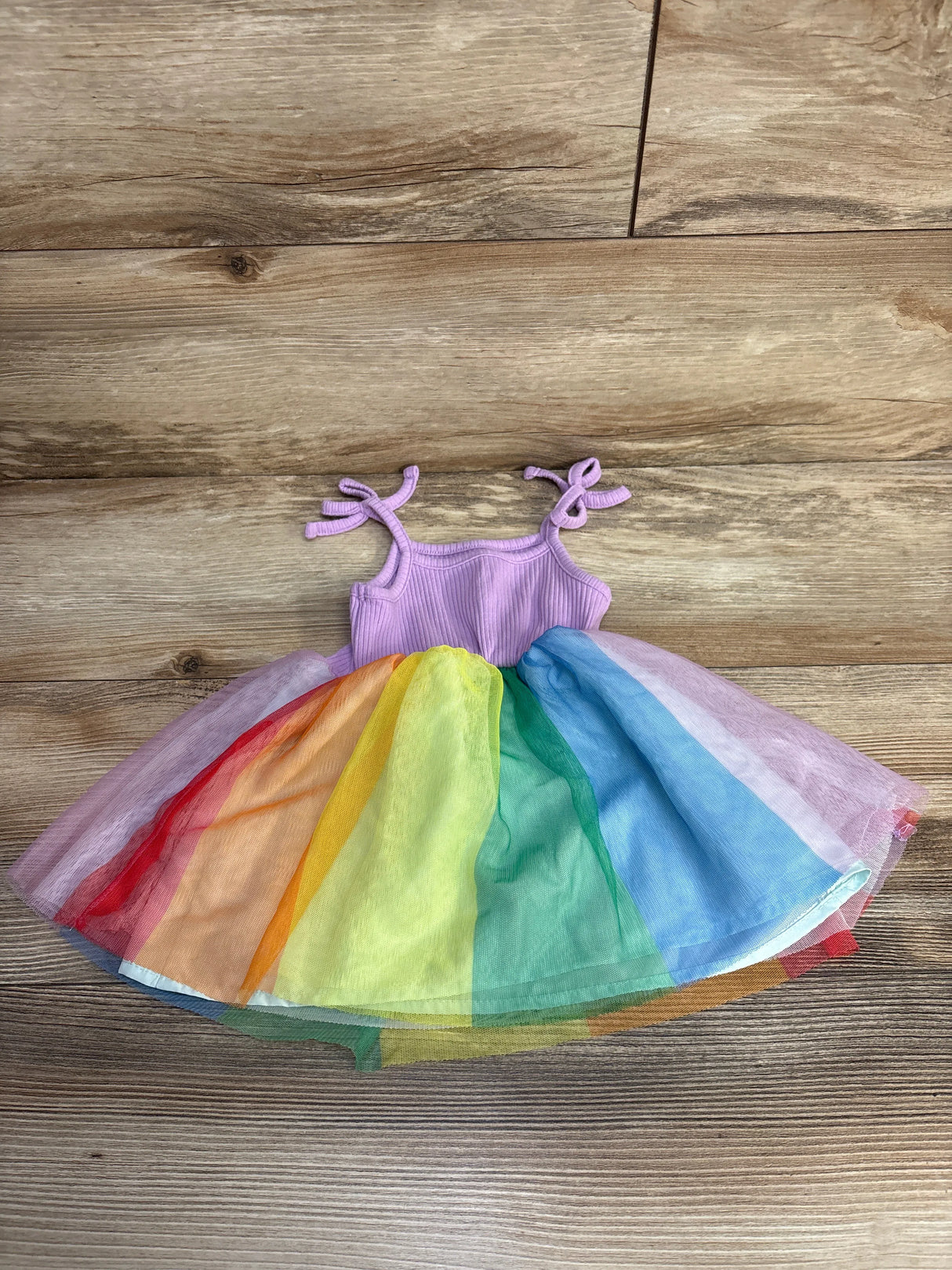 Cat & Jack Ribbed Rainbow Tulle Dress Purple sz 12m