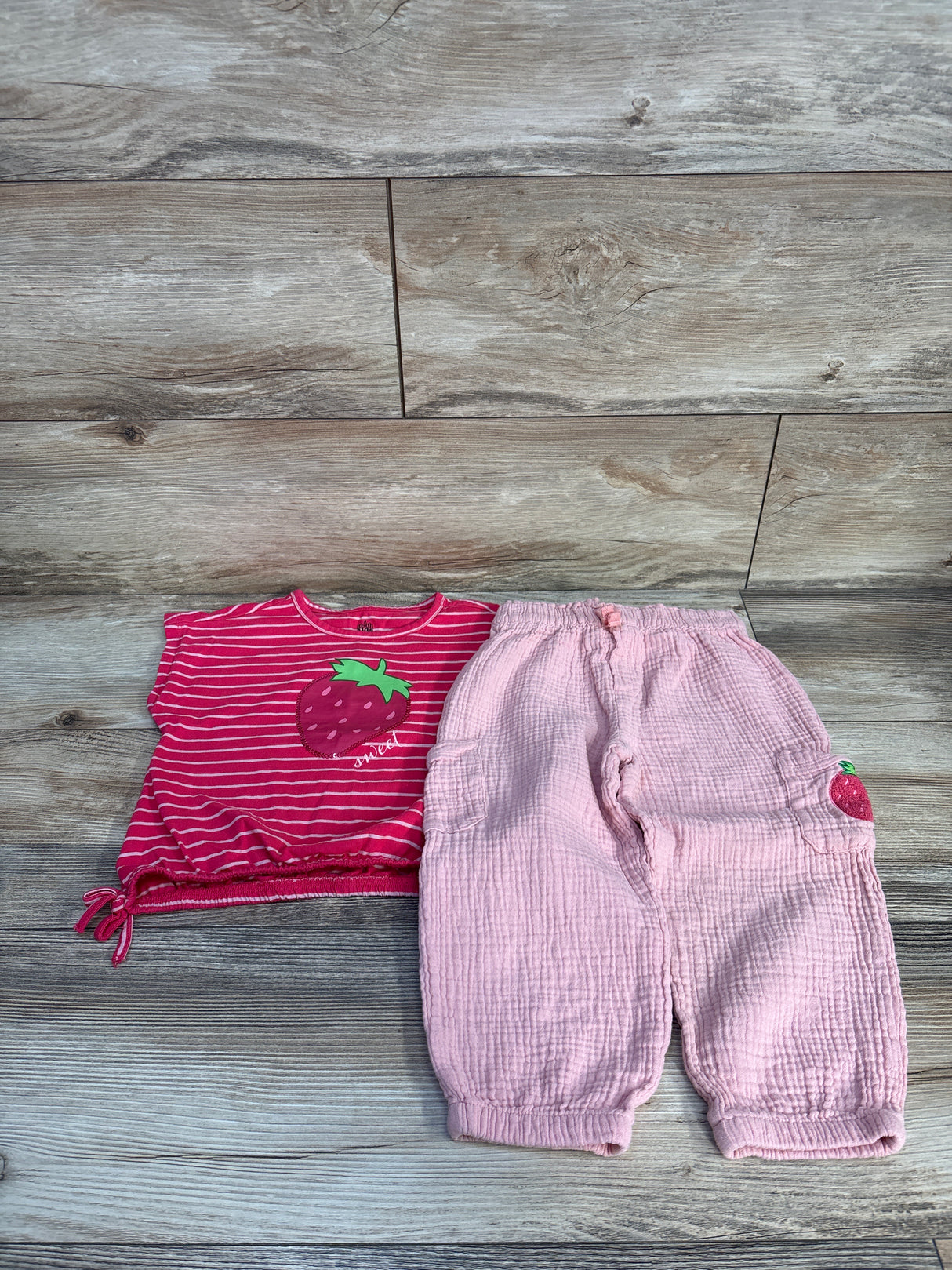 Kids Headquarters 2pc Strawberry Shirt & Gauze Pants Set Pink sz 3T