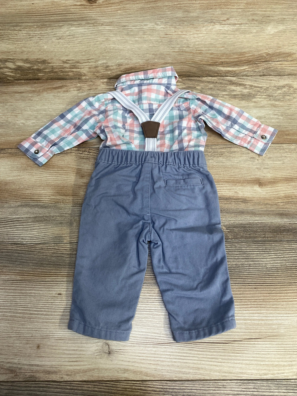 Just One You 3pc Plaid Suspender Set White sz 3m