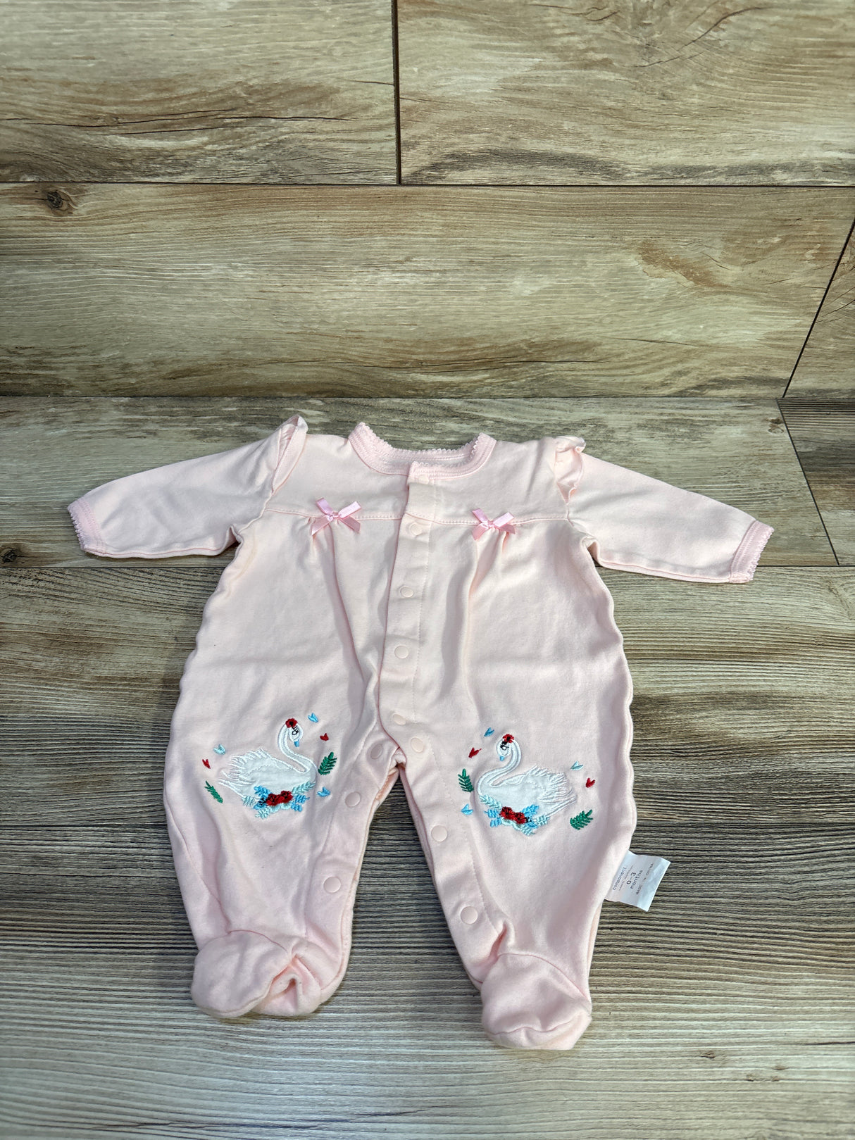 Minicoco Embroidered Swan Footed Coverall Pink sz 0-3m