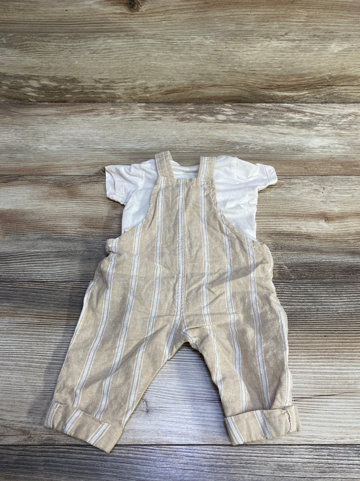Carter's 2pc Shirt & Striped Overalls Set Beige sz Newborn