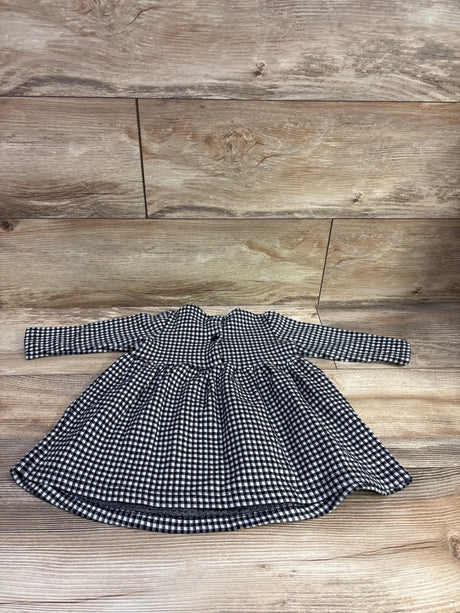Front view of Hanna Andersson grey gingham dress, size 12 to 18 months, with long sleeves and gathered skirt