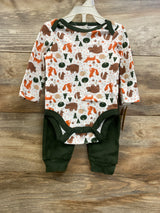 Chick Pea 2pc Animal Print Bodysuit & Bottoms Set White sz 3-6m