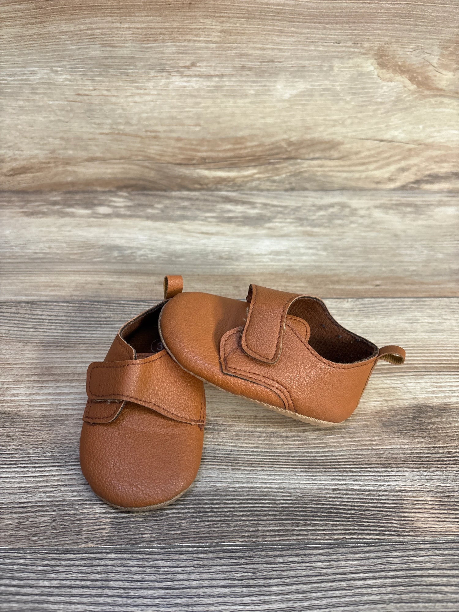 Baywell Faux Leather First Walking Soft Sole Shoes Brown sz 3c