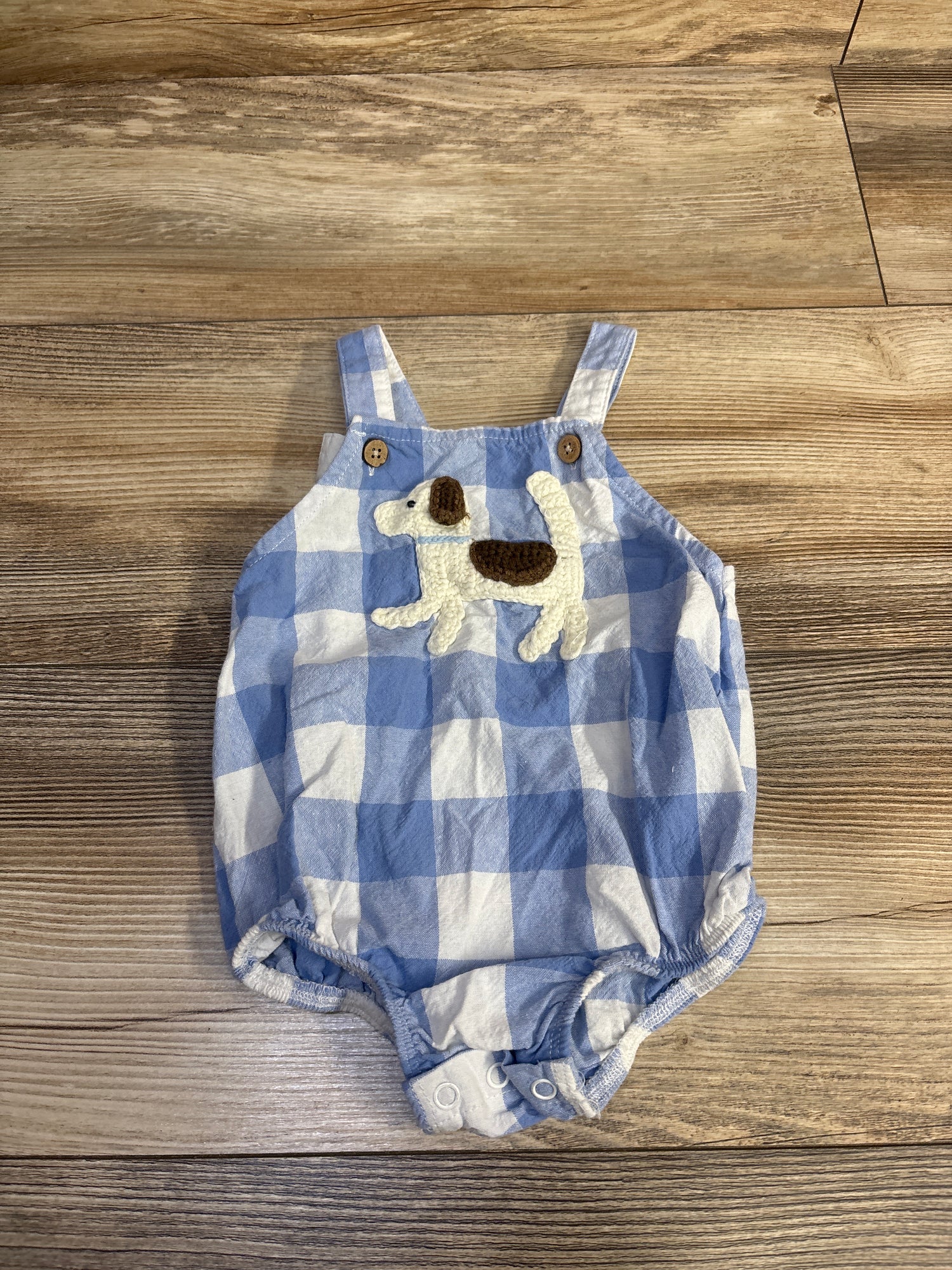 Mudpie Crochet Dog Bubble Romper Blue sz 6-9m