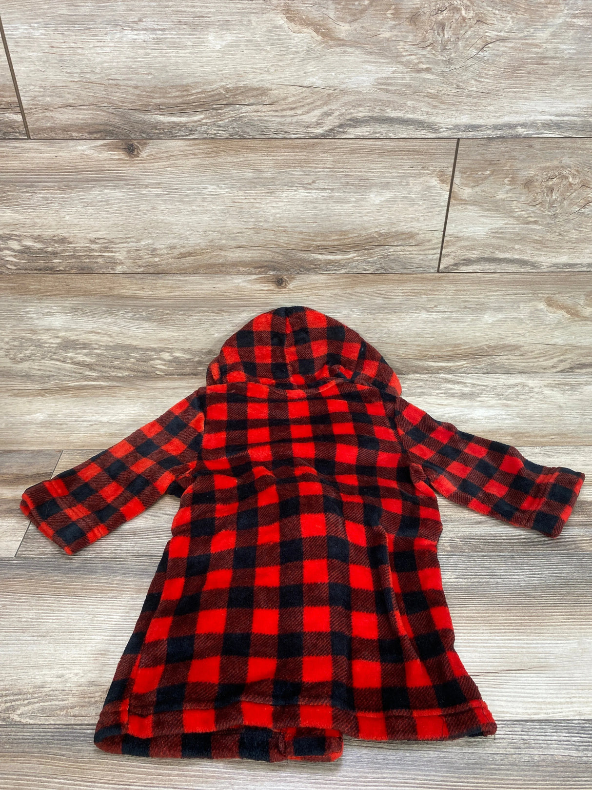 Cat & Jack Plaid Plush Hooded Robe Red sz 2-3T