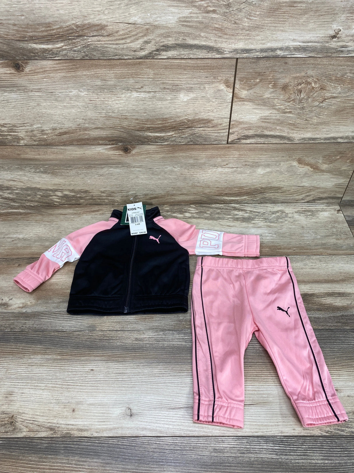 NEW Puma 2pc Tracksuit Pink/Black sz 3-6m