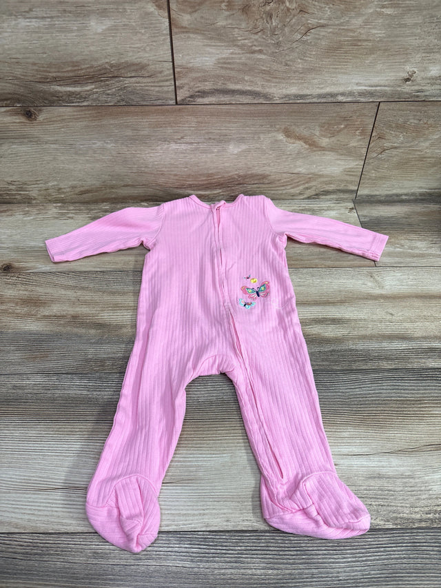 Pink ribbed infant sleeper with butterfly embroidery by Me n Mommy To Be