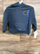 Kids dark gray hoodie with blue 'KEEP IT REAL FOREVER' text and yellow 'SHOW LOVE' circle design