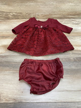 Youngland 2pc Long Sleeve Dress & Bloomers Burgundy sz 0-3m