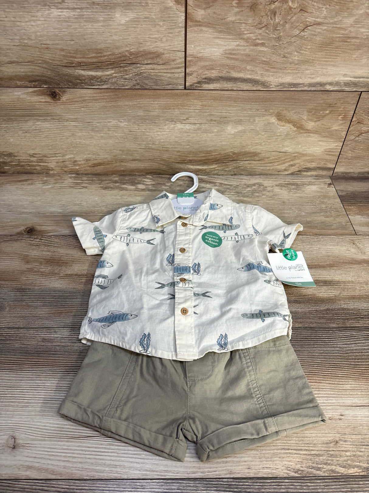NEW Little Planet 2pc Organic Fish Print Set Ivory sz 12m