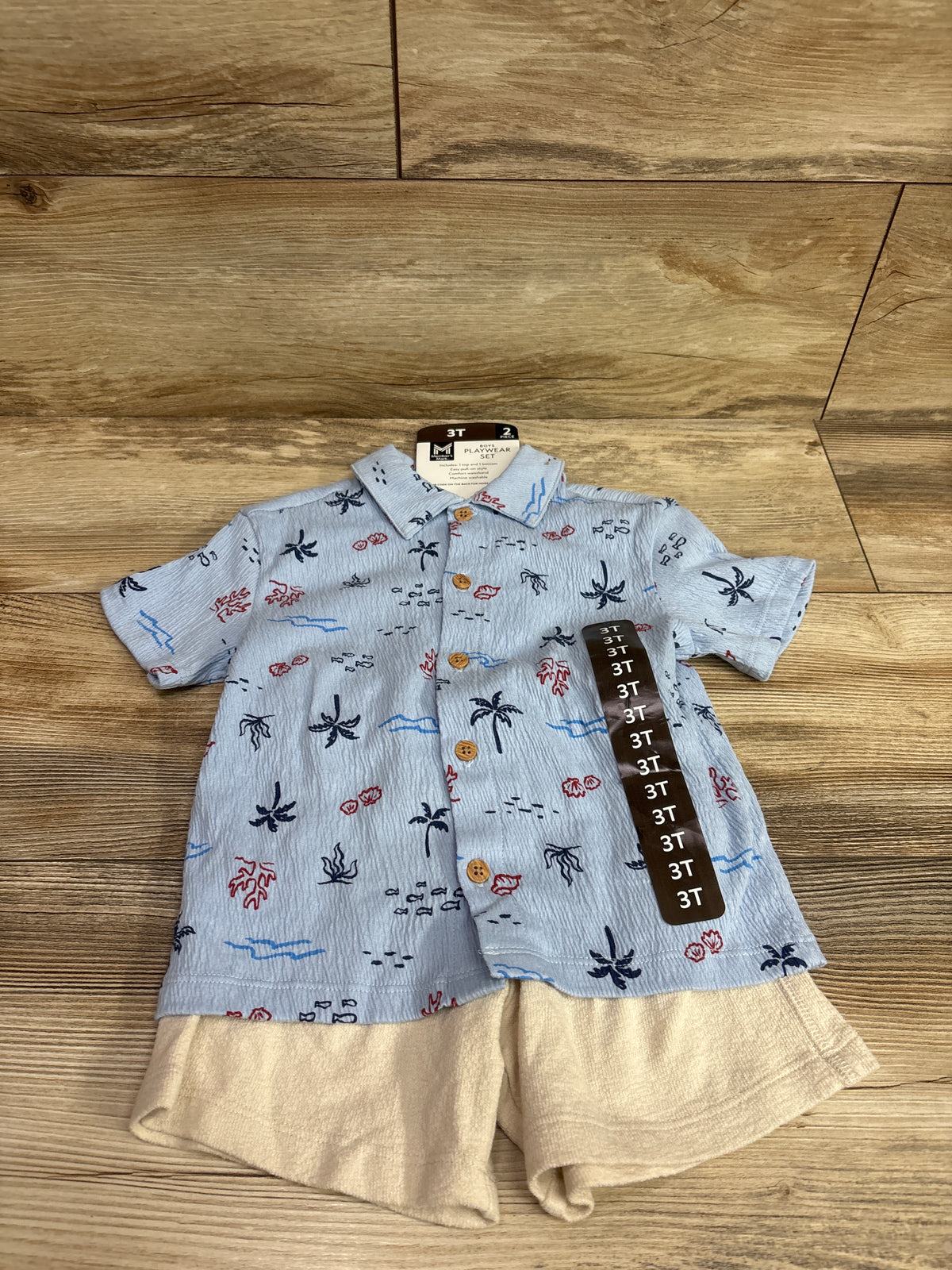 NEW Members Mark 2pc Button-Up shirt & Shorts Set Blue sz 3T