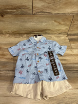 NEW Members Mark 2pc Button-Up shirt & Shorts Set Blue sz 3T