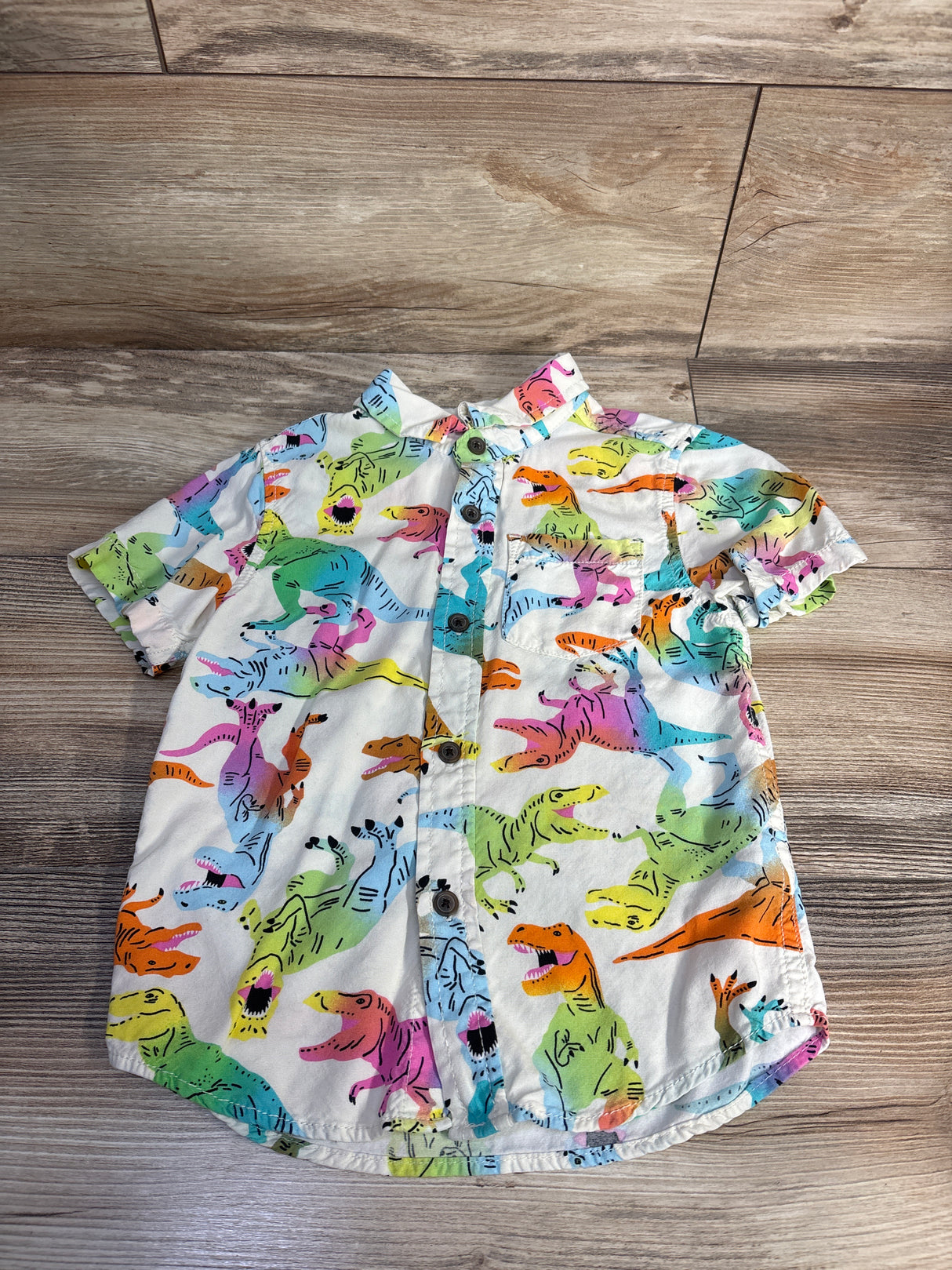 Cat & Jack Dinosaur Button Up Shirt Ivory sz 5T
