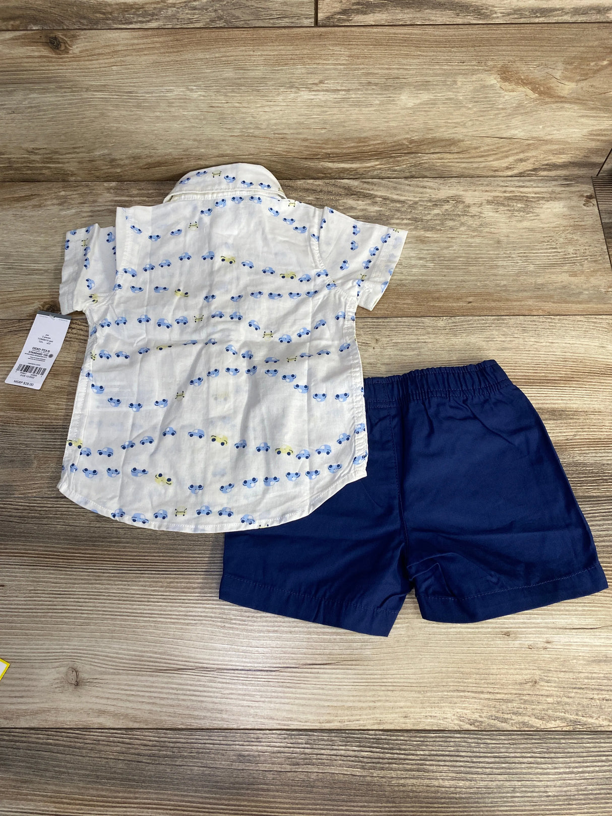NEW Carter's 2pc Car Print Button Up Shirt & Shorts White sz 12m
