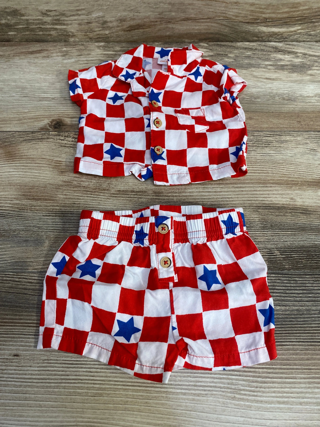 Cat & Jack 2pc Checkered Button-Up Shirt & Shorts Set Red sz Newborn