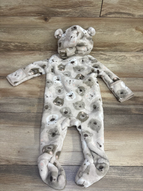 Soft baby fleece onesie with hood and bear faces pattern, ideal for cozy children's wear