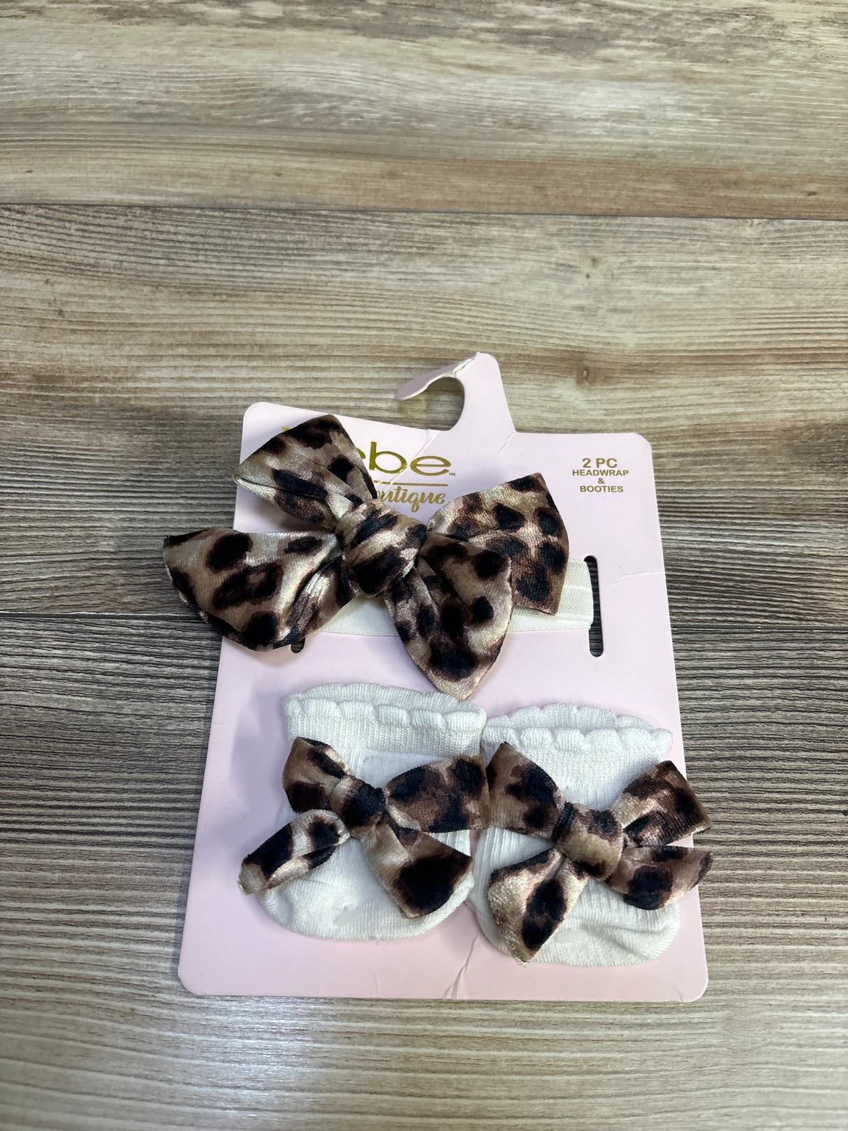 NEW Bebe Baby Boutique 2pc Headwrap & Booties Cheetah Print sz 0-6m