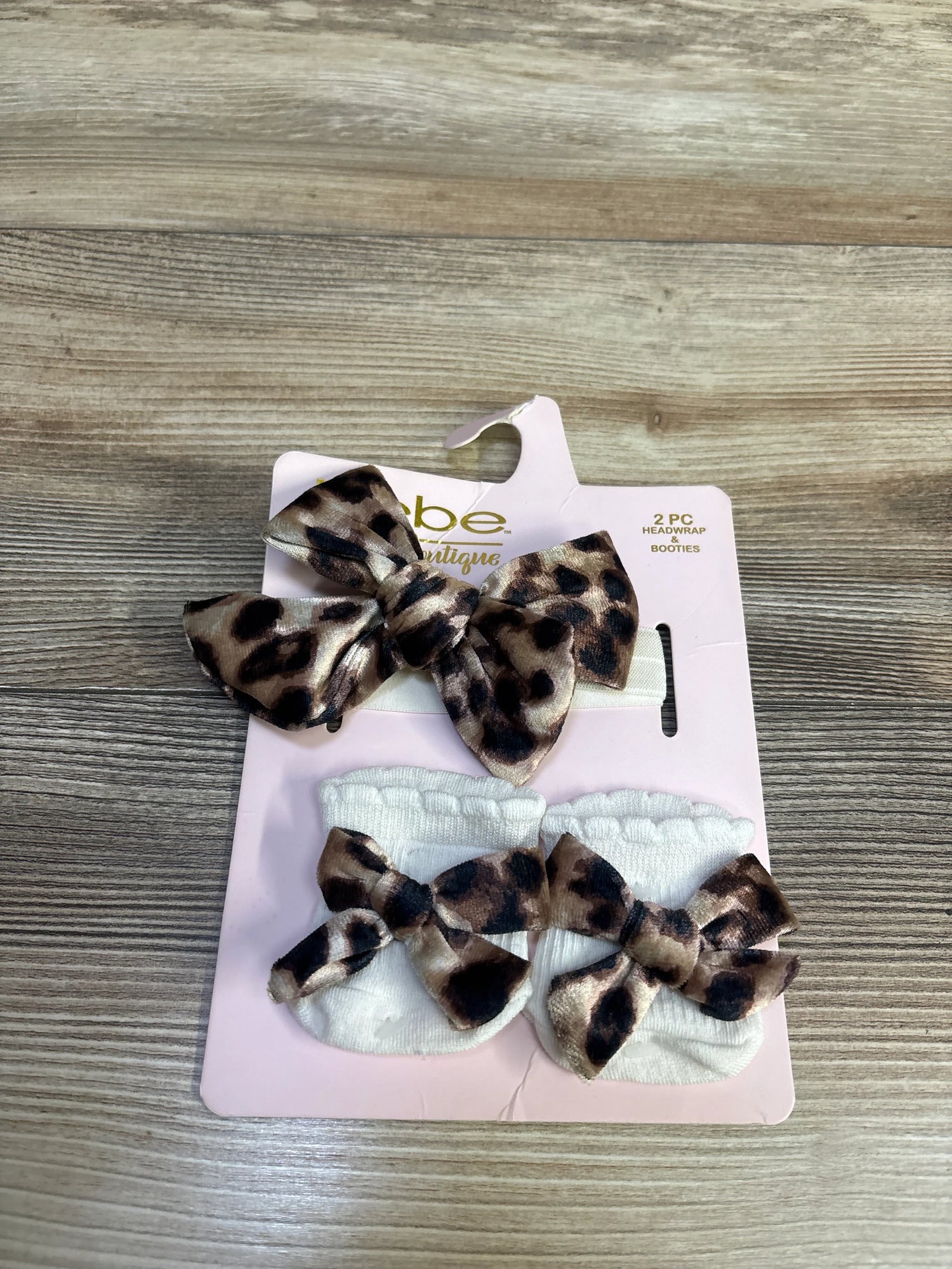 NEW Bebe Baby Boutique 2pc Headwrap & Booties Cheetah Print sz 0-6m