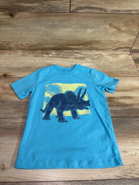 Blue Oshkosh size 3T toddler t-shirt featuring a triceratops dinosaur graphic.
