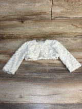 White textured long sleeve baby jacket on wood floor, kids outerwear clothing