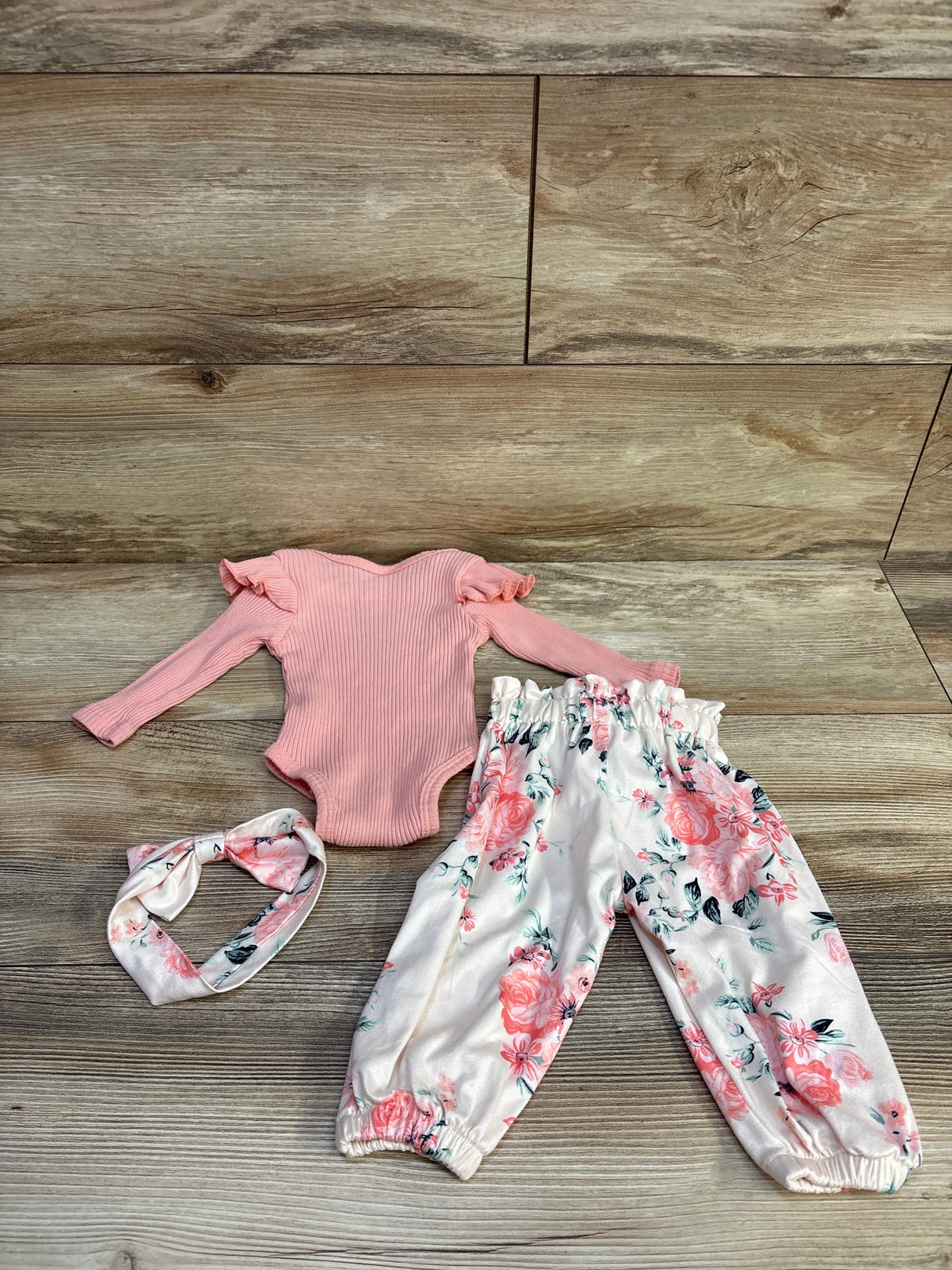 Nicoxijia 3pc Hello, I'm New Here Ribbed Bodysuit, Pants, & Headband Set Pink sz Newborn