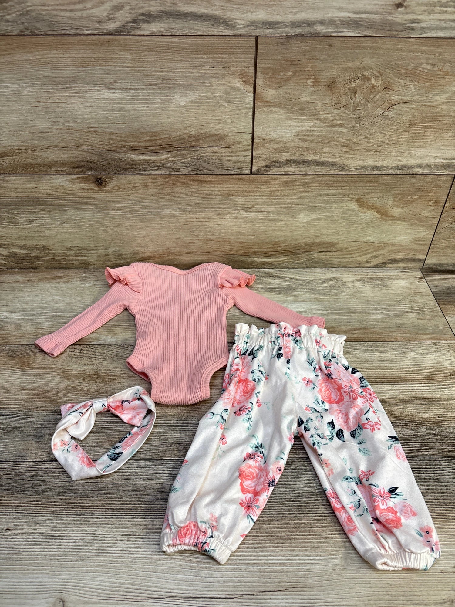 Nicoxijia 3pc Hello, I'm New Here Ribbed Bodysuit, Pants, & Headband Set Pink sz Newborn
