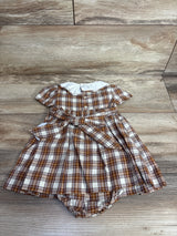 NEW Edgehill Collection Smocked Peter Pan Collar Dress & Bloomers 2pc Brown sz 3m