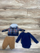 Carter's 3Pc Plaid Hoodies, Bodysuit & Pants Blue Set  Sz NB