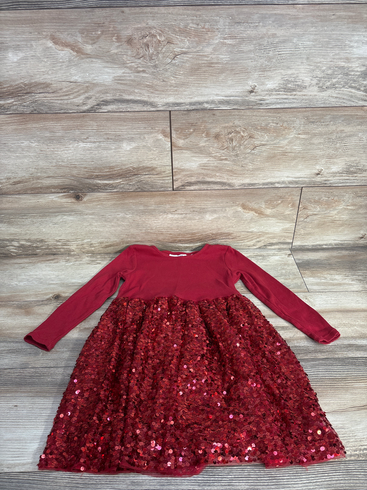H&M Long Sleeve Sequin Party Dress Red sz 5-6T