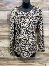 Winter Wren Leopard Print Ruched Long Sleeve Shirt Tan sz Large