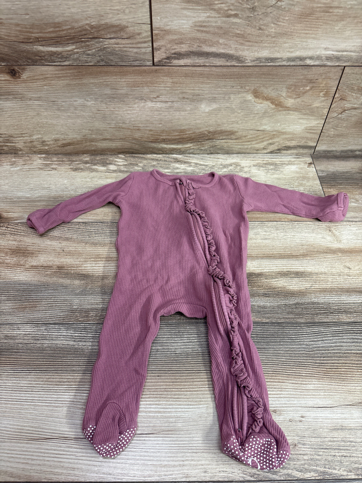 Caden Lane Bamboo Knit Ruffle Zipper Footie Pink sz 3-6m