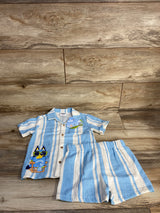 NEW Bluey 2pc Gauze Striped Button-Up Shirt & Shorts Set Blue sz 4T