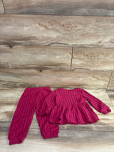 Bekarsy 2pc Knit Long Sleeve Peplum Top & Pants Set Pink sz 12-18m