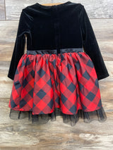 Cat & Jack Velvet Long Sleeve Tulle Dress Buffalo Plaid Black sz 2T