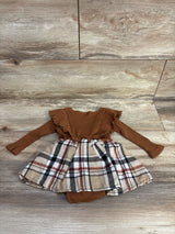 Plaid Ribbed Bodysuit Dress Brown sz 6-9m