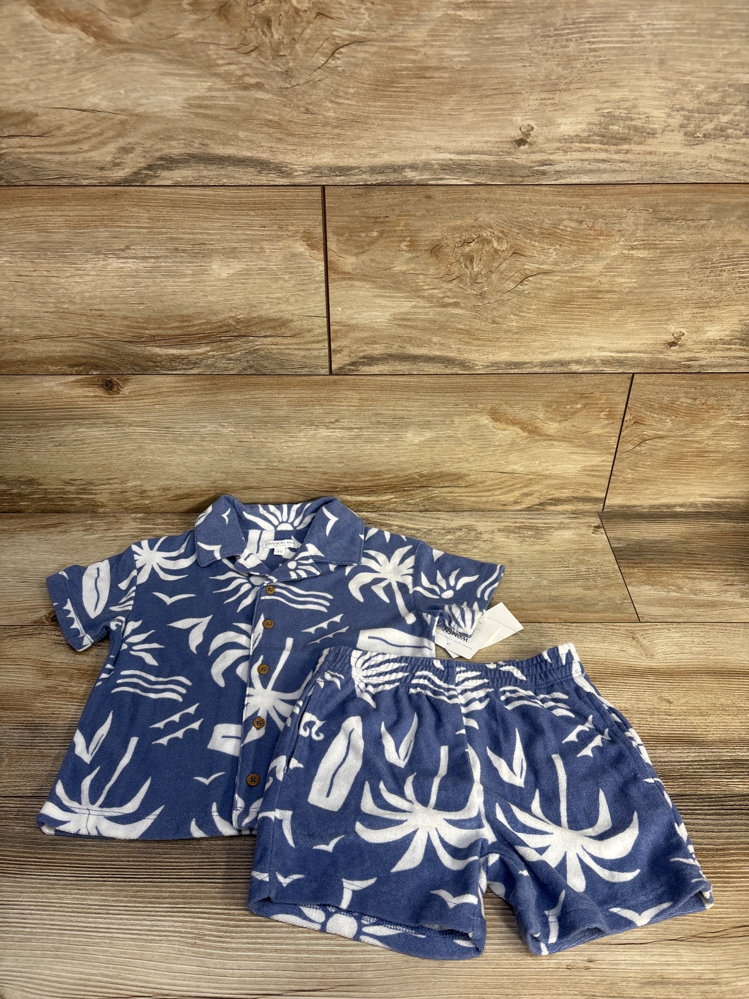 NEW Grayson Mini 2pc Textured Woven Shirt & Shorts Set Blue sz 3T
