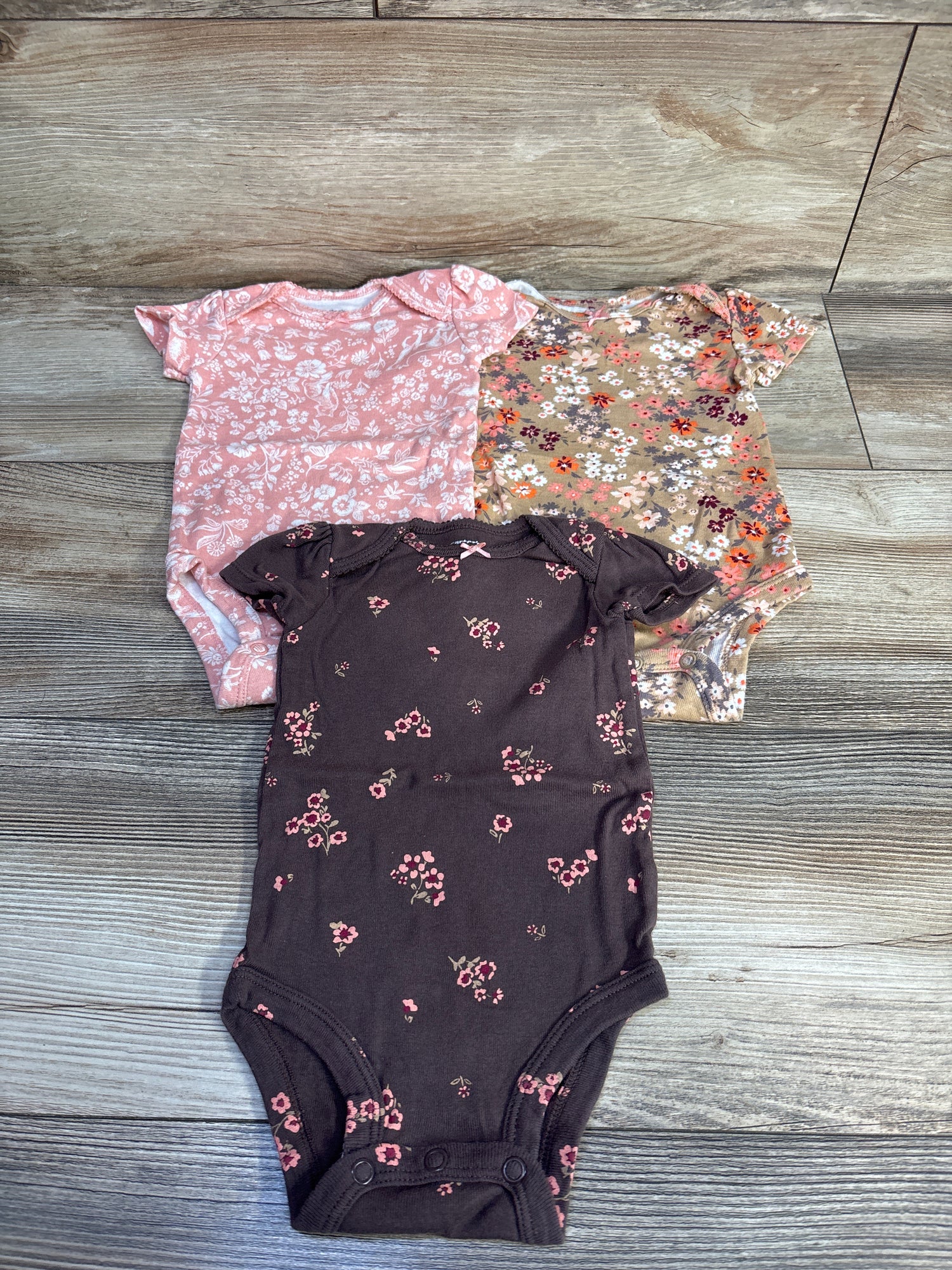 Carter's 3pk Floral Bodysuits Brown sz 6m