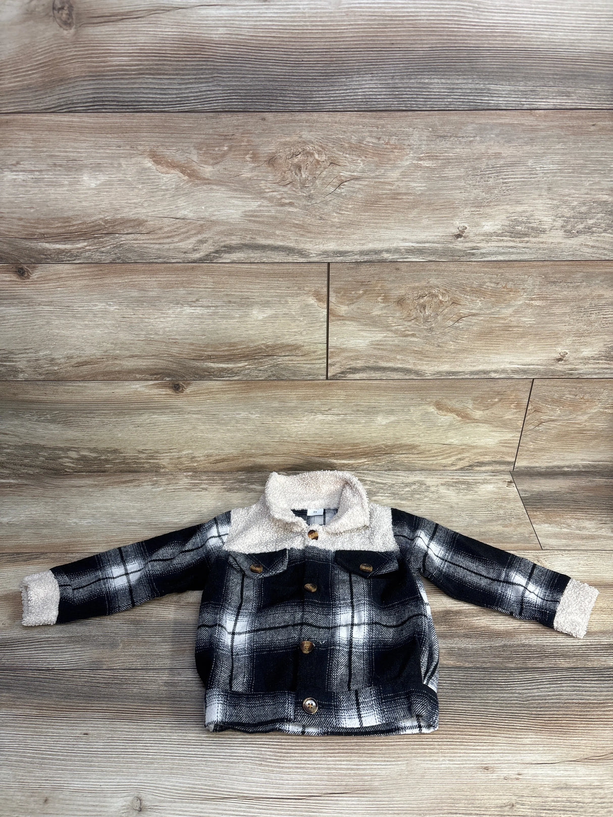 Button Up Sherpa Lined Plaid Jacket Black sz 3T
