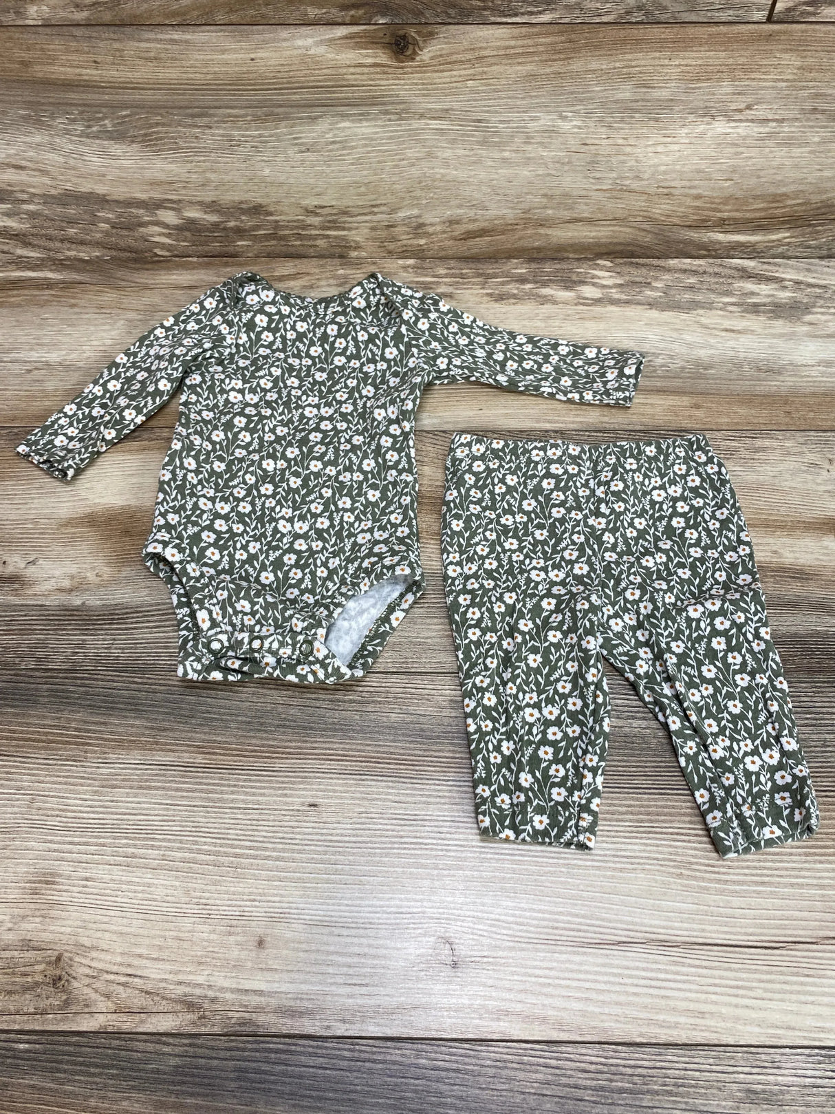 Just One You 2pc Floral Bodysuit & Pants Green sz 3m