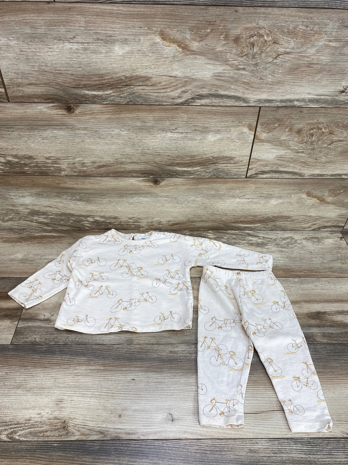 Zara 2pc Cream Bicycle Matching Set sz 9-12m