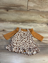 Tahari Baby 2pc Long Sleeve Bodysuit & Leopard Skirtall Set Tan sz 0/3m