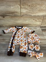 4pc Thanksgiving Print Coverall White sz 0-3m