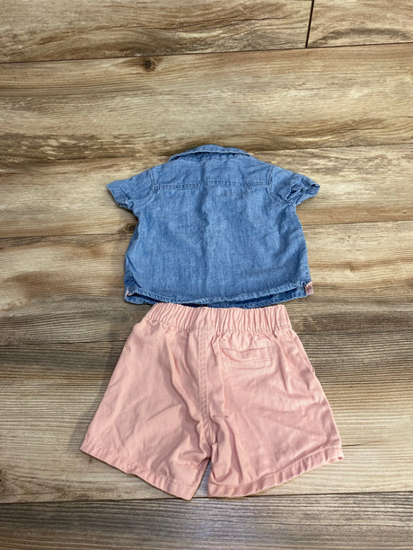 Carter's 2pc Chambray Button-Up Shirt & Shorts Blue sz 6m - Me n Mommy To Be