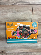 Front view of Playper Curious Kingdom castle box showing castle art, family playing and recyclable badge on orange packaging