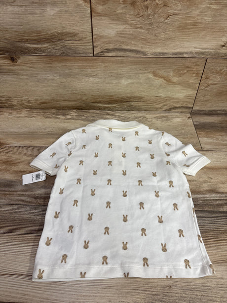 New white Me n Mommy To Be bunny print pique polo shirt for toddlers size 3T