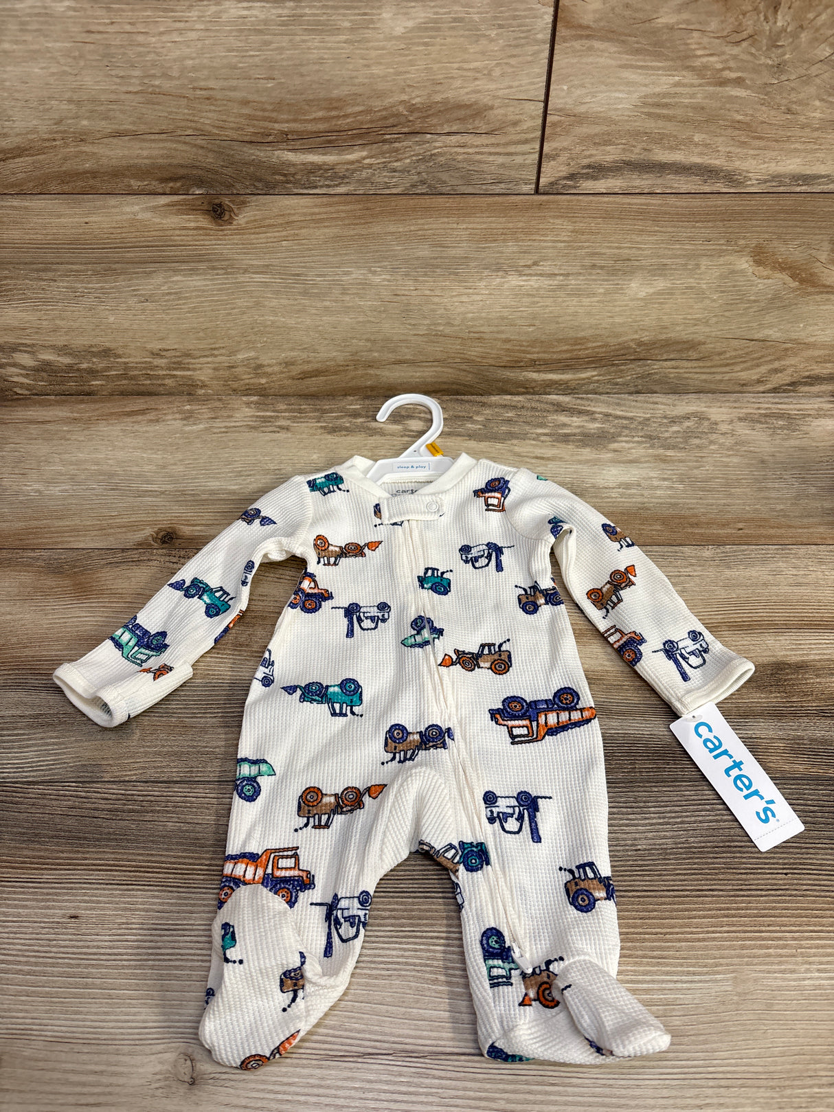 NEW Carter's Waffle Knit Tractor Sleeper White sz Newborn